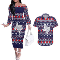 Merry Christmas Y'all Couples Matching Off The Shoulder Long Sleeve Dress and Hawaiian Shirt Xmas Holiday Patterns - Wonder Print Shop