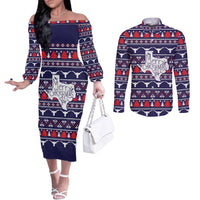 Merry Christmas Y'all Couples Matching Off The Shoulder Long Sleeve Dress and Long Sleeve Button Shirt Xmas Holiday Patterns - Wonder Print Shop