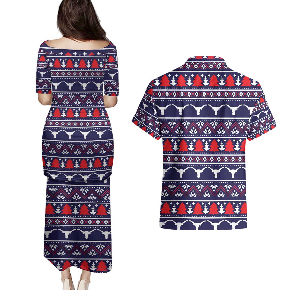 Merry Christmas Y'all Couples Matching Puletasi and Hawaiian Shirt Xmas Holiday Patterns - Wonder Print Shop