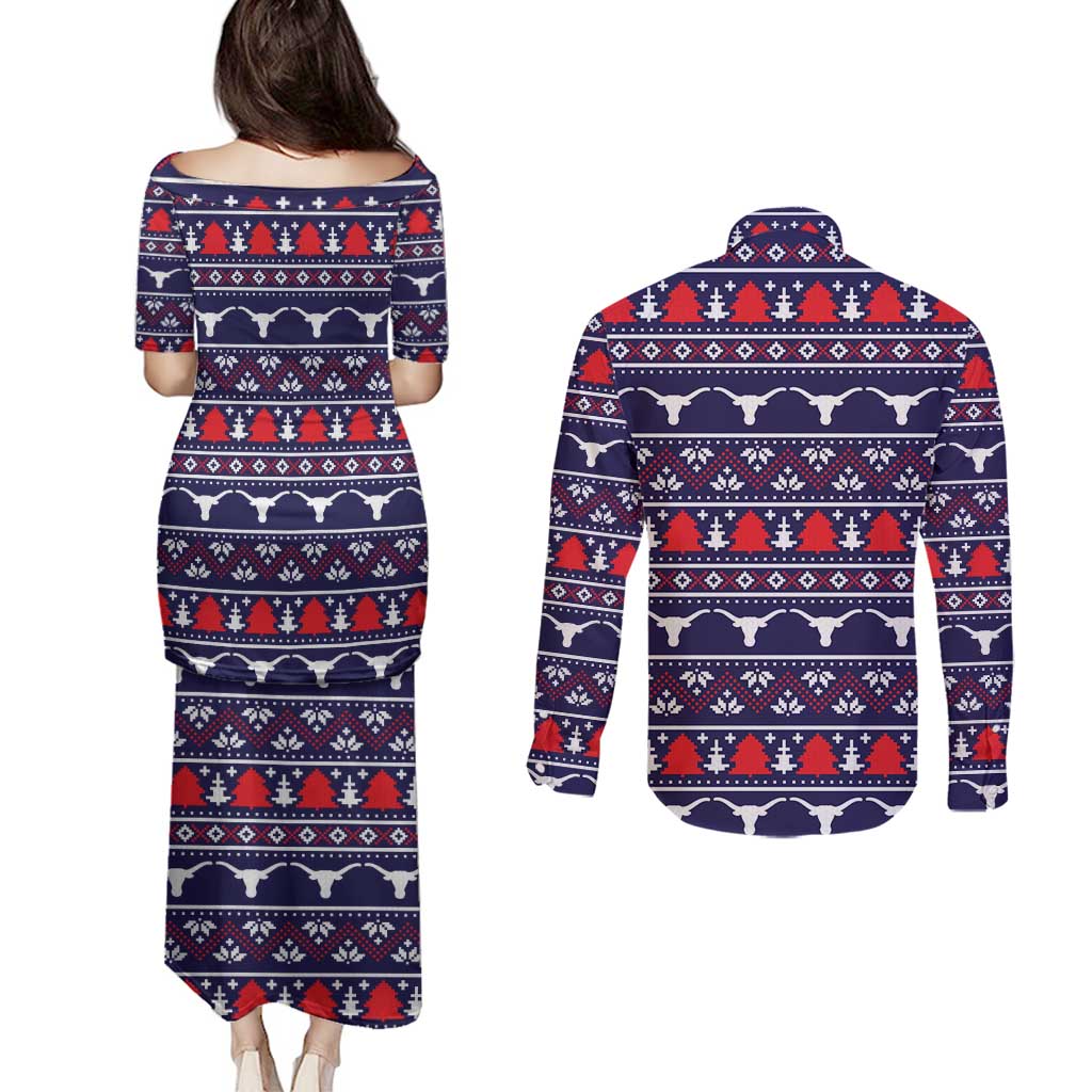 Merry Christmas Y'all Couples Matching Puletasi and Long Sleeve Button Shirt Xmas Holiday Patterns - Wonder Print Shop