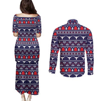 Merry Christmas Y'all Couples Matching Puletasi and Long Sleeve Button Shirt Xmas Holiday Patterns - Wonder Print Shop