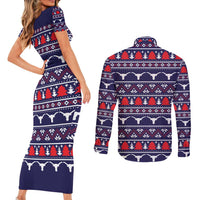 Merry Christmas Y'all Couples Matching Short Sleeve Bodycon Dress and Long Sleeve Button Shirt Xmas Holiday Patterns - Wonder Print Shop