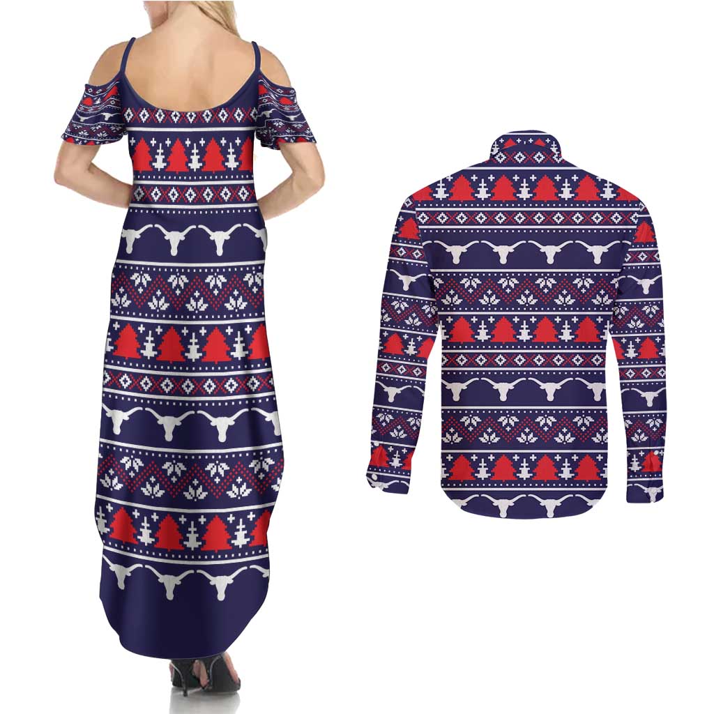 Merry Christmas Y'all Couples Matching Summer Maxi Dress and Long Sleeve Button Shirt Xmas Holiday Patterns - Wonder Print Shop