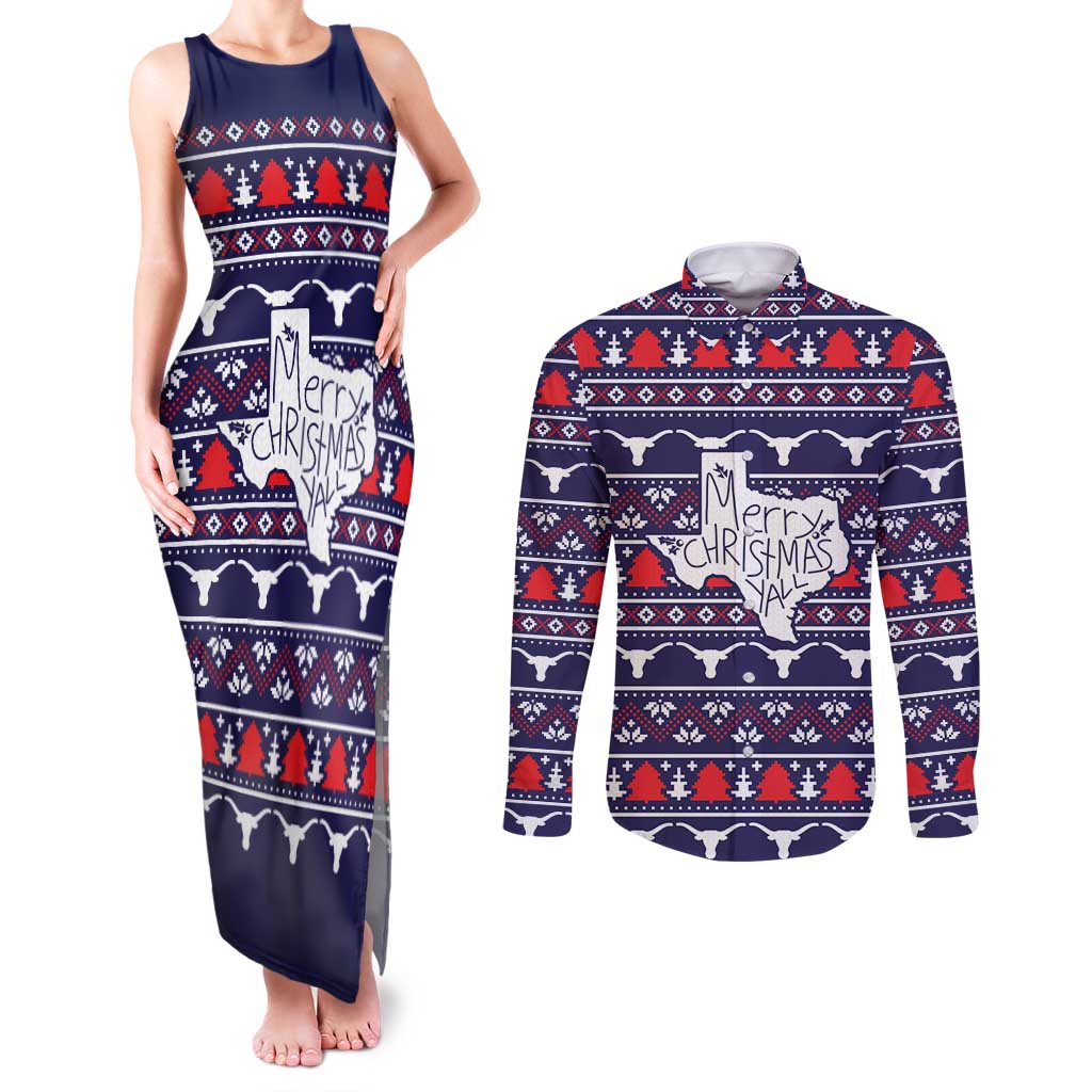 Merry Christmas Y'all Couples Matching Tank Maxi Dress and Long Sleeve Button Shirt Xmas Holiday Patterns - Wonder Print Shop