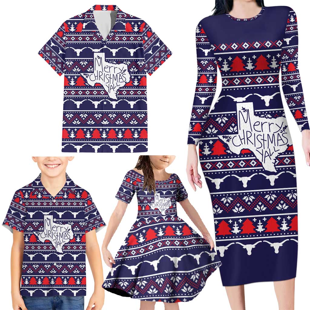 Merry Christmas Y'all Family Matching Long Sleeve Bodycon Dress and Hawaiian Shirt Xmas Holiday Patterns - Wonder Print Shop
