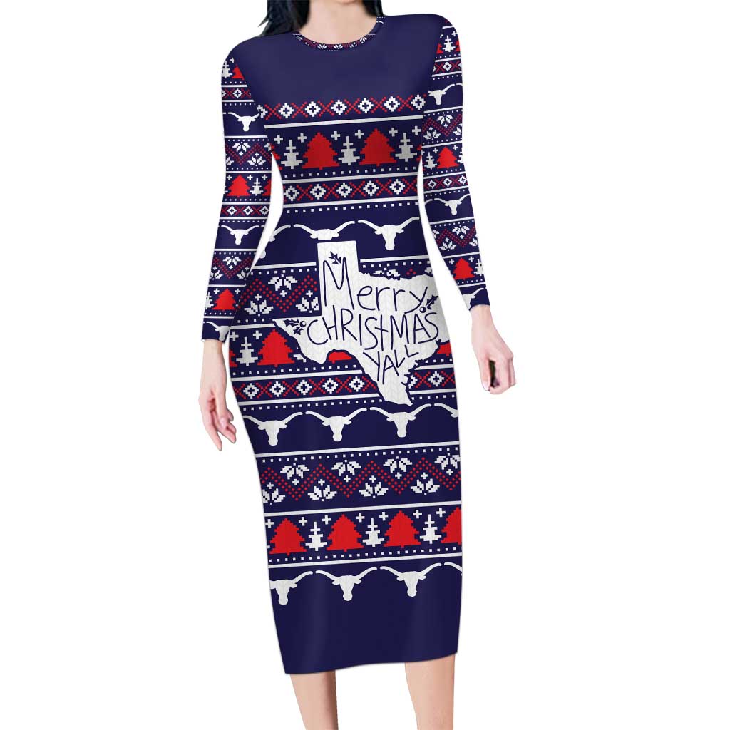 Merry Christmas Y'all Family Matching Long Sleeve Bodycon Dress and Hawaiian Shirt Xmas Holiday Patterns - Wonder Print Shop