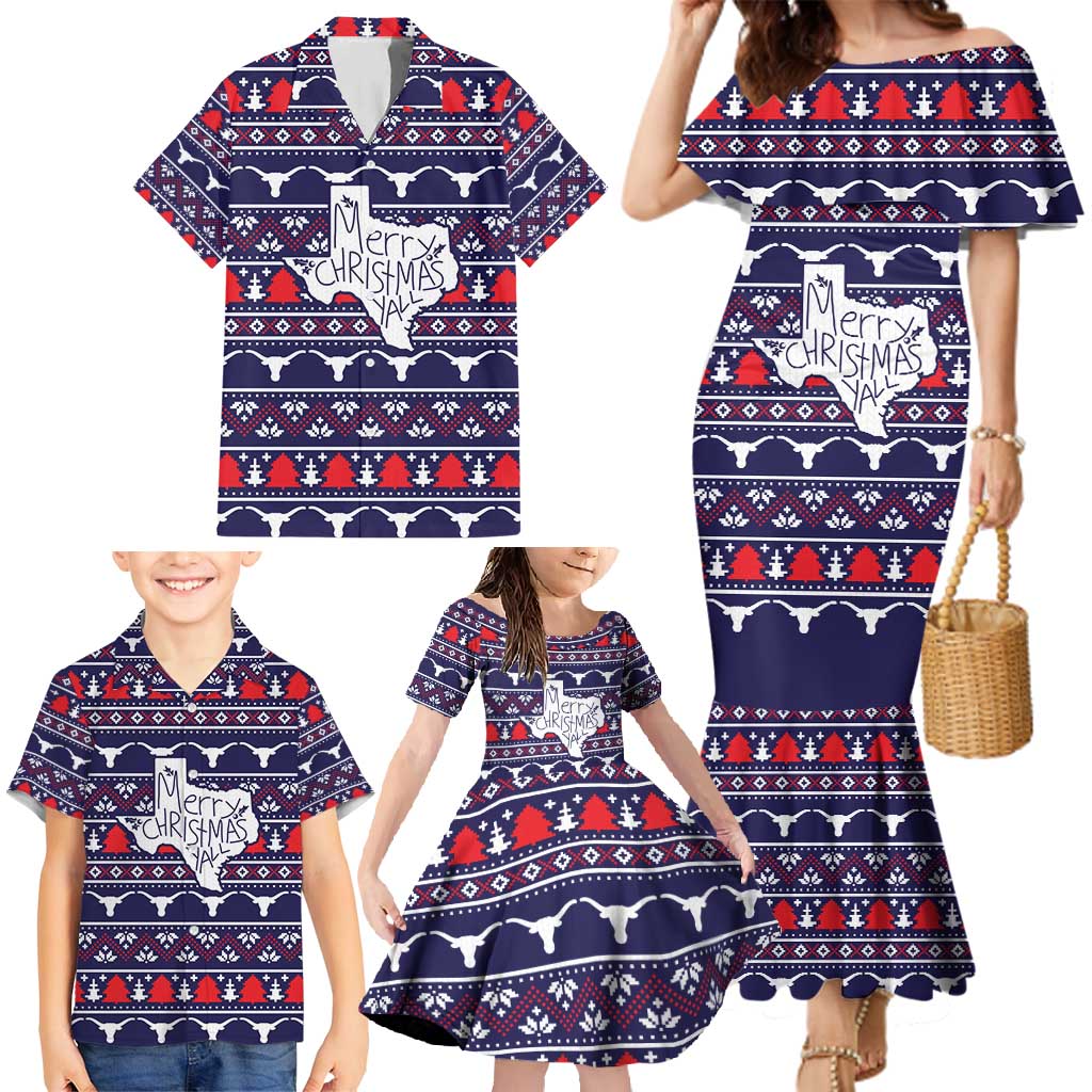 Merry Christmas Y'all Family Matching Mermaid Dress and Hawaiian Shirt Xmas Holiday Patterns - Wonder Print Shop
