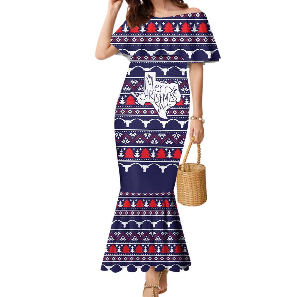 Merry Christmas Y'all Family Matching Mermaid Dress and Hawaiian Shirt Xmas Holiday Patterns - Wonder Print Shop