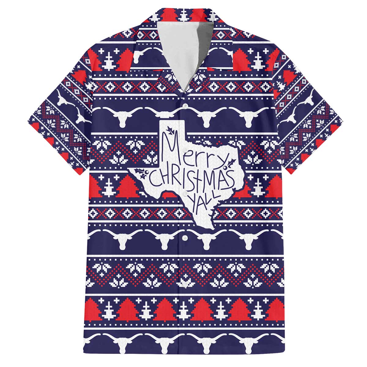 Merry Christmas Y'all Family Matching Off The Shoulder Long Sleeve Dress and Hawaiian Shirt Xmas Holiday Patterns - Wonder Print Shop