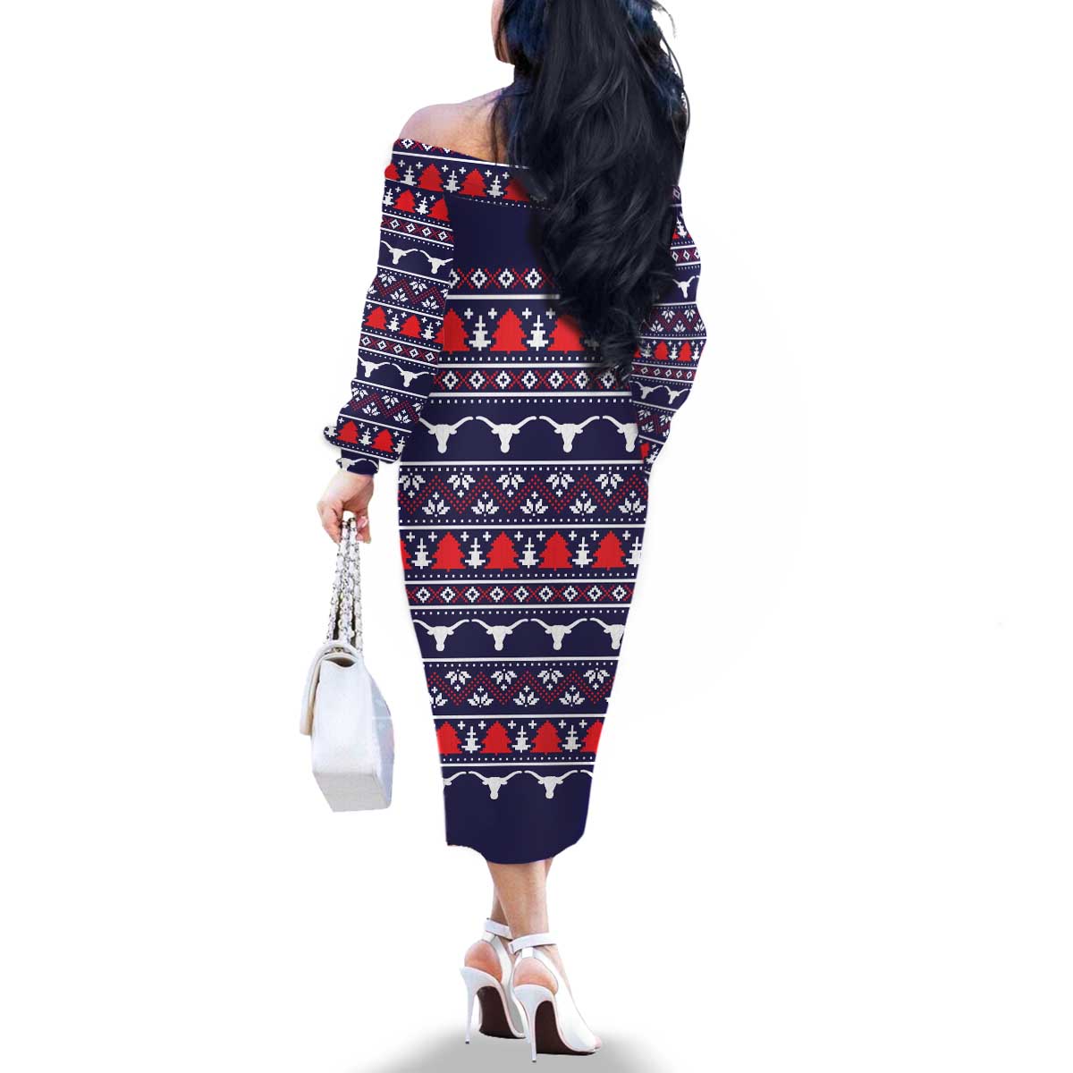 Merry Christmas Y'all Family Matching Off The Shoulder Long Sleeve Dress and Hawaiian Shirt Xmas Holiday Patterns - Wonder Print Shop