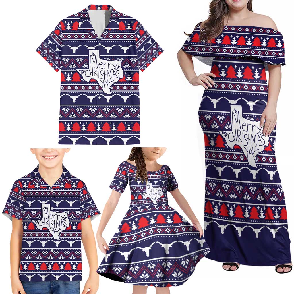 Merry Christmas Y'all Family Matching Off Shoulder Maxi Dress and Hawaiian Shirt Xmas Holiday Patterns - Wonder Print Shop