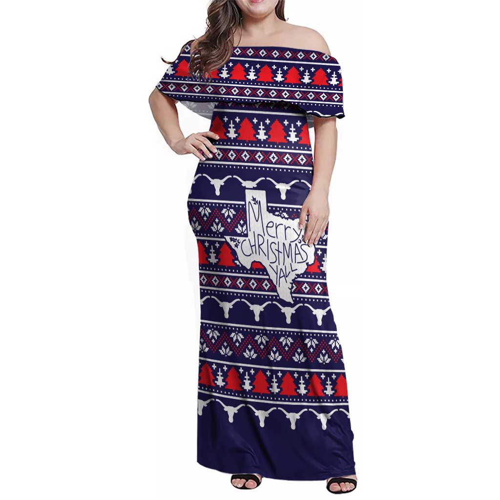 Merry Christmas Y'all Family Matching Off Shoulder Maxi Dress and Hawaiian Shirt Xmas Holiday Patterns - Wonder Print Shop