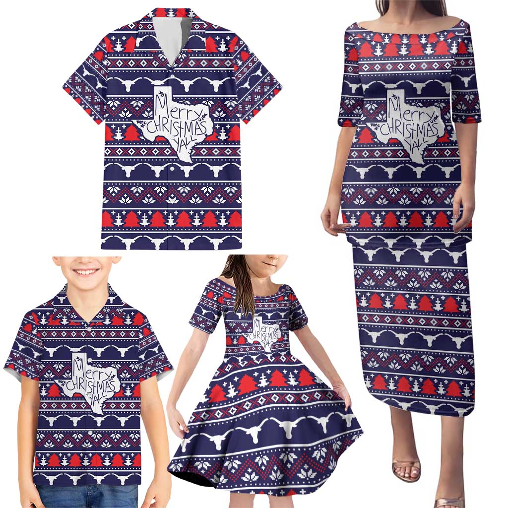 Merry Christmas Y'all Family Matching Puletasi and Hawaiian Shirt Xmas Holiday Patterns - Wonder Print Shop