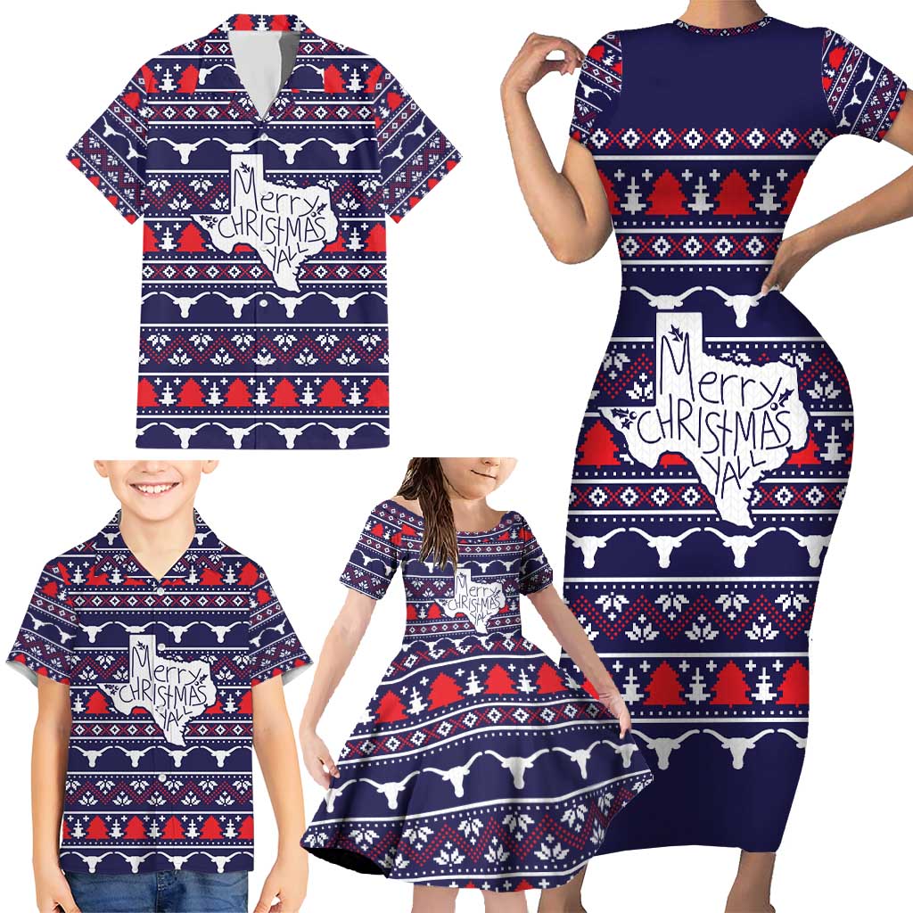 Merry Christmas Y'all Family Matching Short Sleeve Bodycon Dress and Hawaiian Shirt Xmas Holiday Patterns - Wonder Print Shop