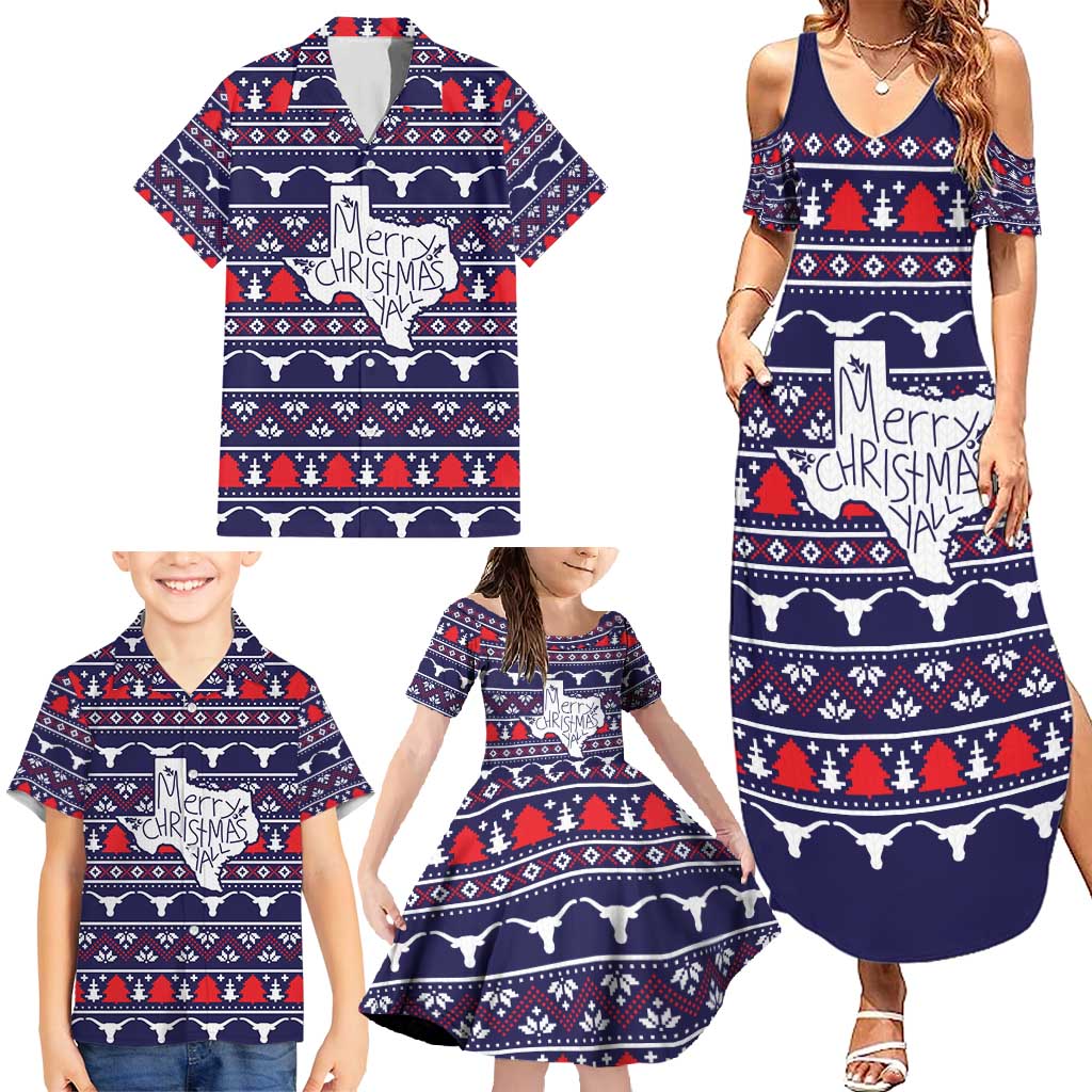 Merry Christmas Y'all Family Matching Summer Maxi Dress and Hawaiian Shirt Xmas Holiday Patterns - Wonder Print Shop