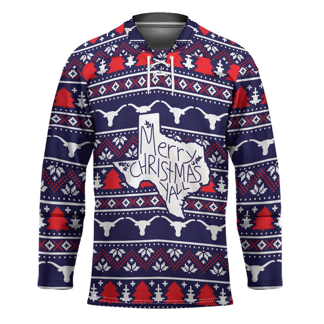 Merry Christmas Y'all Hockey Jersey Xmas Holiday Patterns - Wonder Print Shop