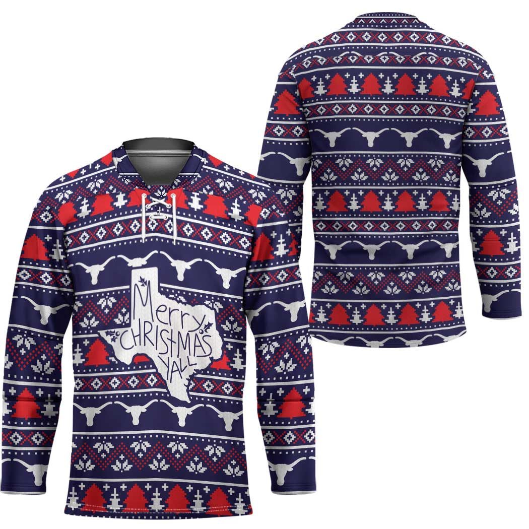 Merry Christmas Y'all Hockey Jersey Xmas Holiday Patterns - Wonder Print Shop