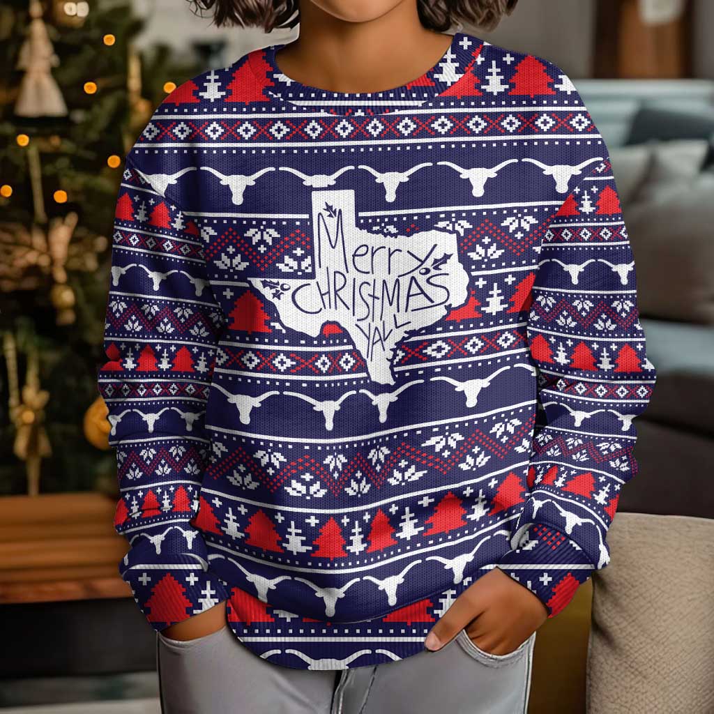 Merry Christmas Y'all Kid Ugly Christmas Sweater Xmas Holiday Patterns - Wonder Print Shop