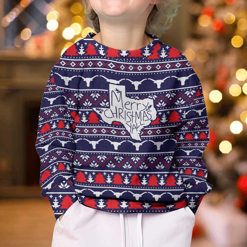 Merry Christmas Y'all Kid Ugly Christmas Sweater Xmas Holiday Patterns - Wonder Print Shop