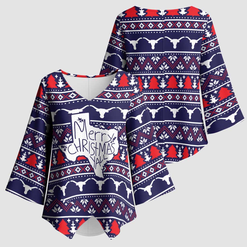Merry Christmas Y'all Kimono Sleeve Blouse Xmas Holiday Patterns - Wonder Print Shop