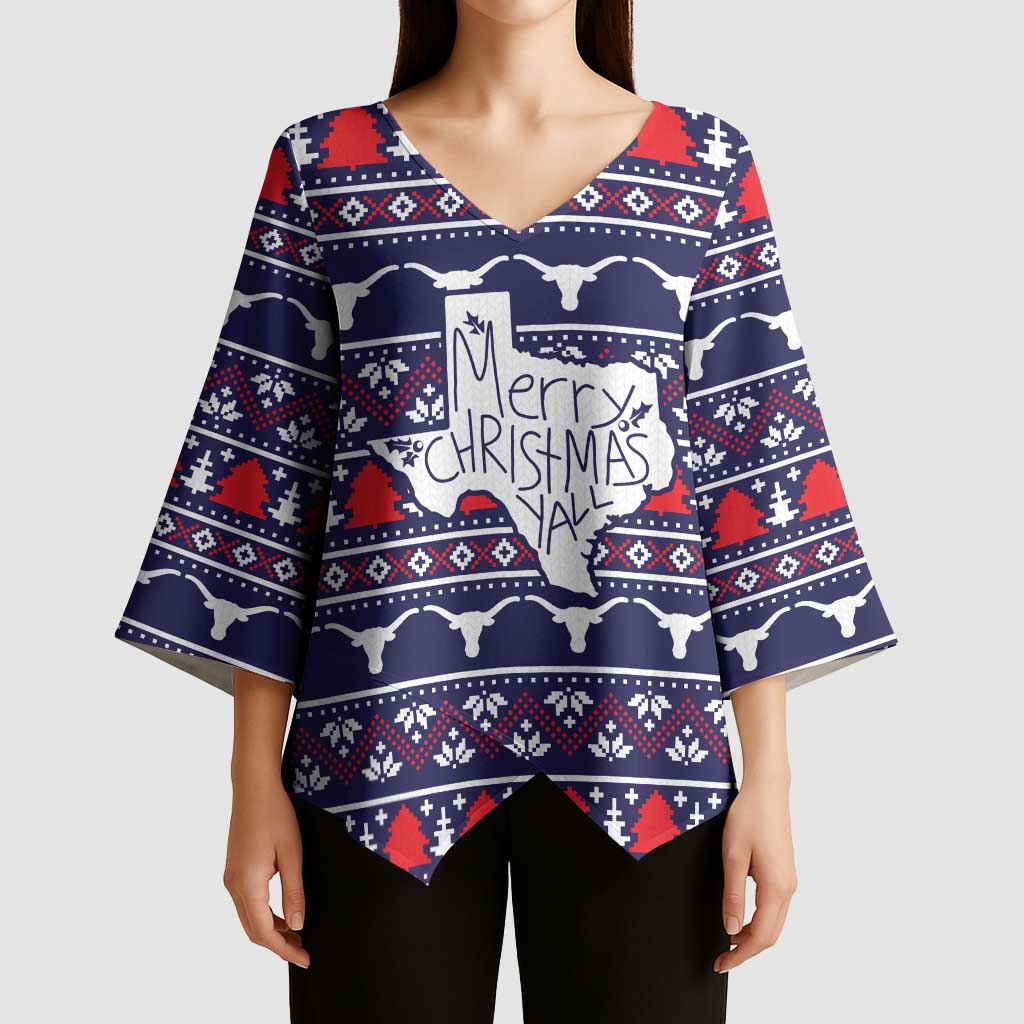 Merry Christmas Y'all Kimono Sleeve Blouse Xmas Holiday Patterns - Wonder Print Shop