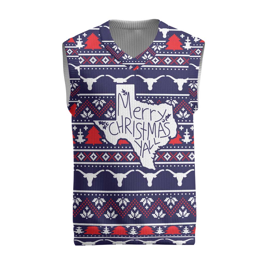 Merry Christmas Y'all Christmas Knitted V-Neck Vest Xmas Holiday Patterns - Wonder Print Shop