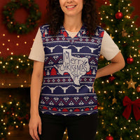Merry Christmas Y'all Christmas Knitted V-Neck Vest Xmas Holiday Patterns - Wonder Print Shop
