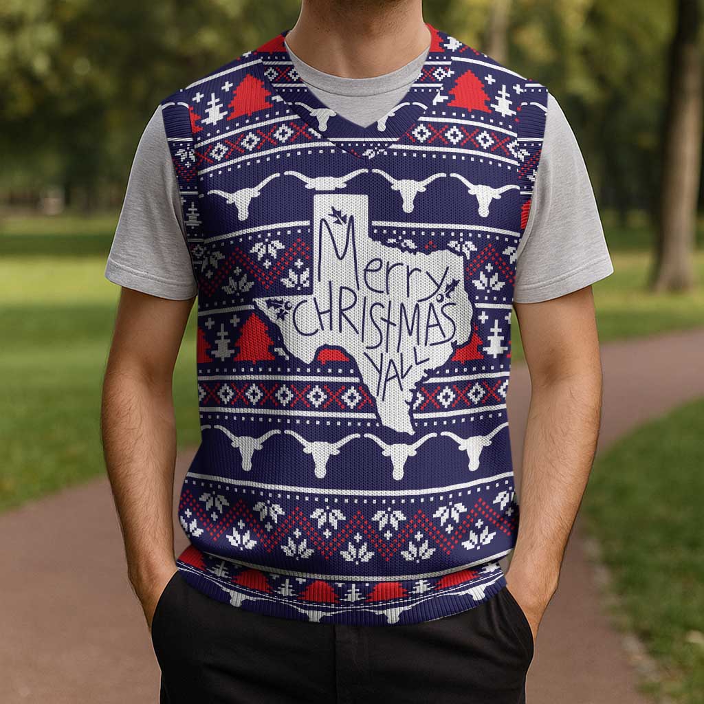 Merry Christmas Y'all Christmas Knitted V-Neck Vest Xmas Holiday Patterns - Wonder Print Shop