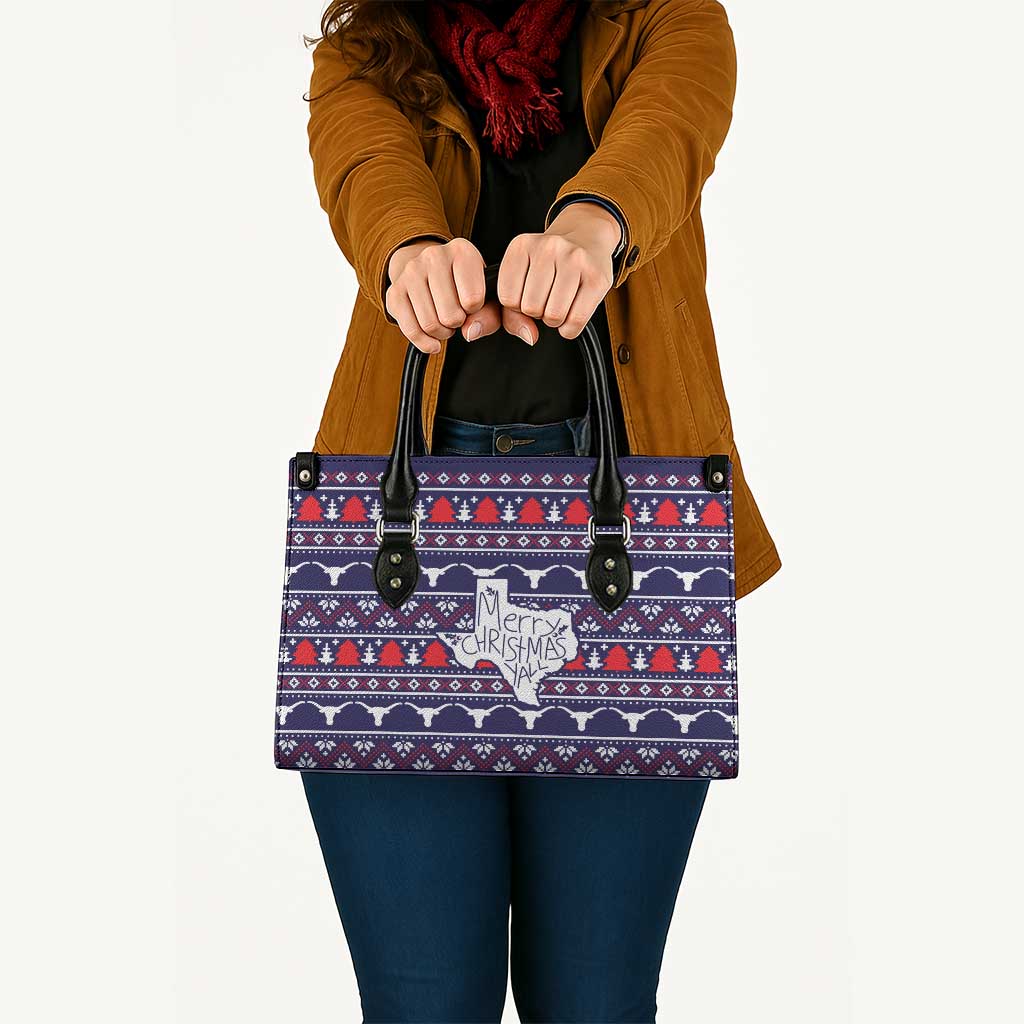 Merry Christmas Y'all Leather Bag Xmas Holiday Patterns - Wonder Print Shop