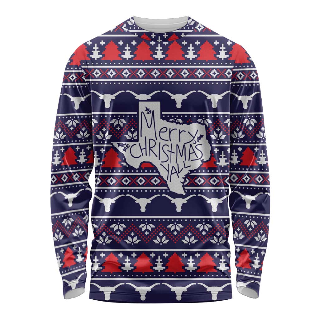 Merry Christmas Y'all Long Sleeve Shirt Xmas Holiday Patterns - Wonder Print Shop