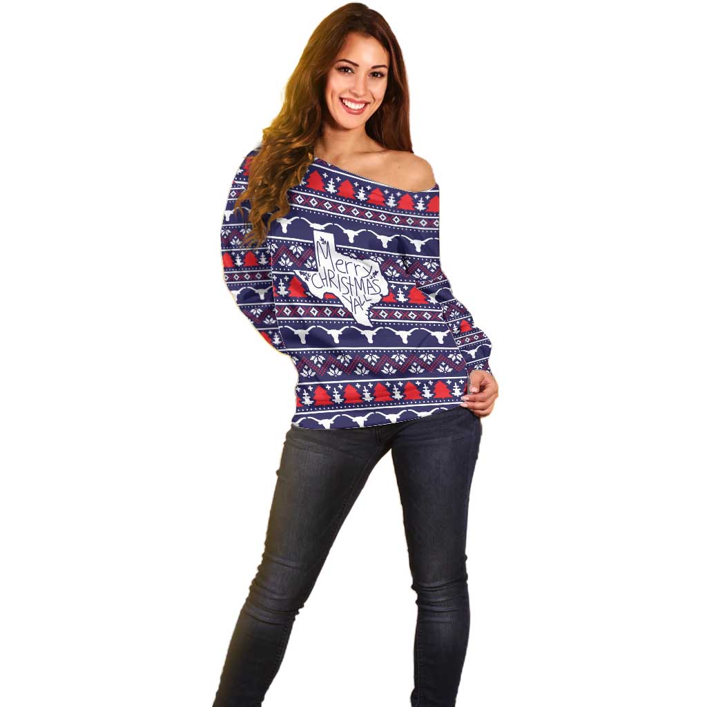 Merry Christmas Y'all Off Shoulder Sweater Xmas Holiday Patterns - Wonder Print Shop