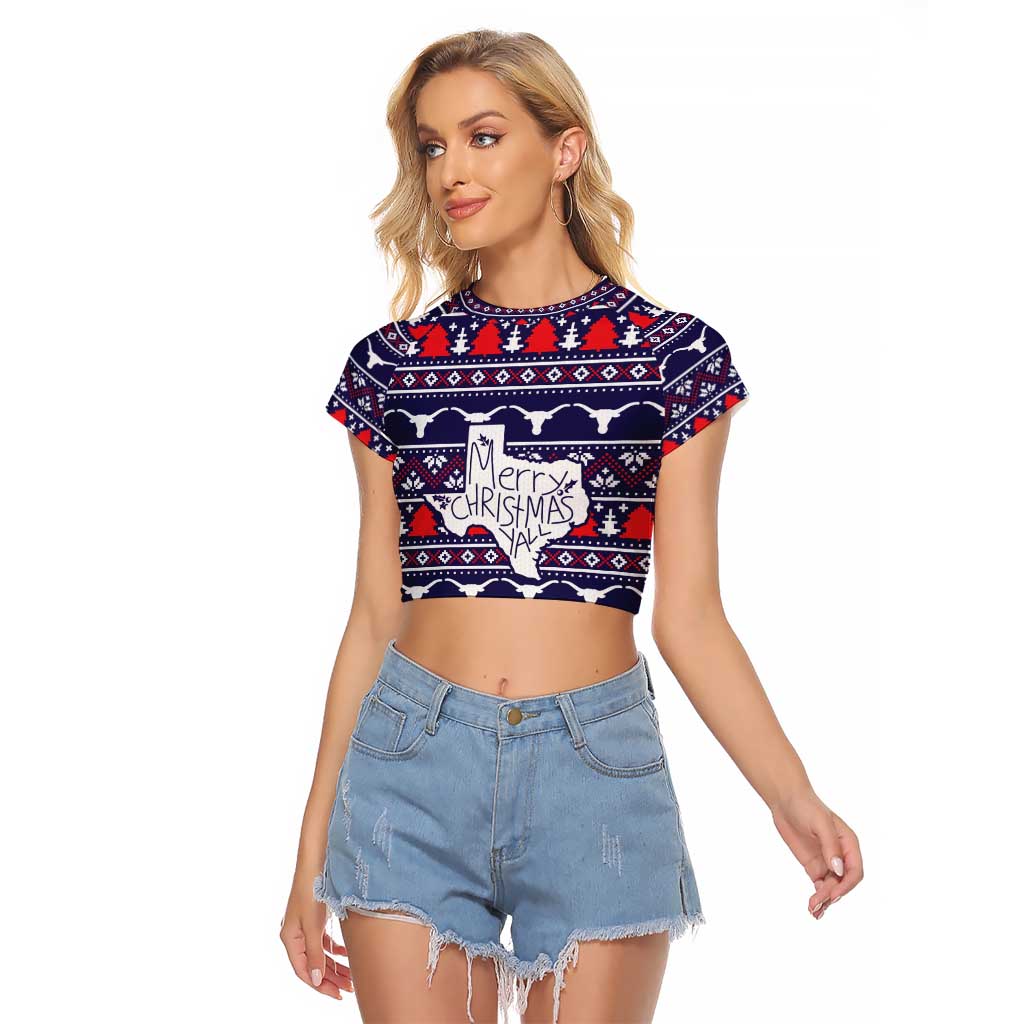 Merry Christmas Y'all Raglan Cropped T Shirt Xmas Holiday Patterns - Wonder Print Shop