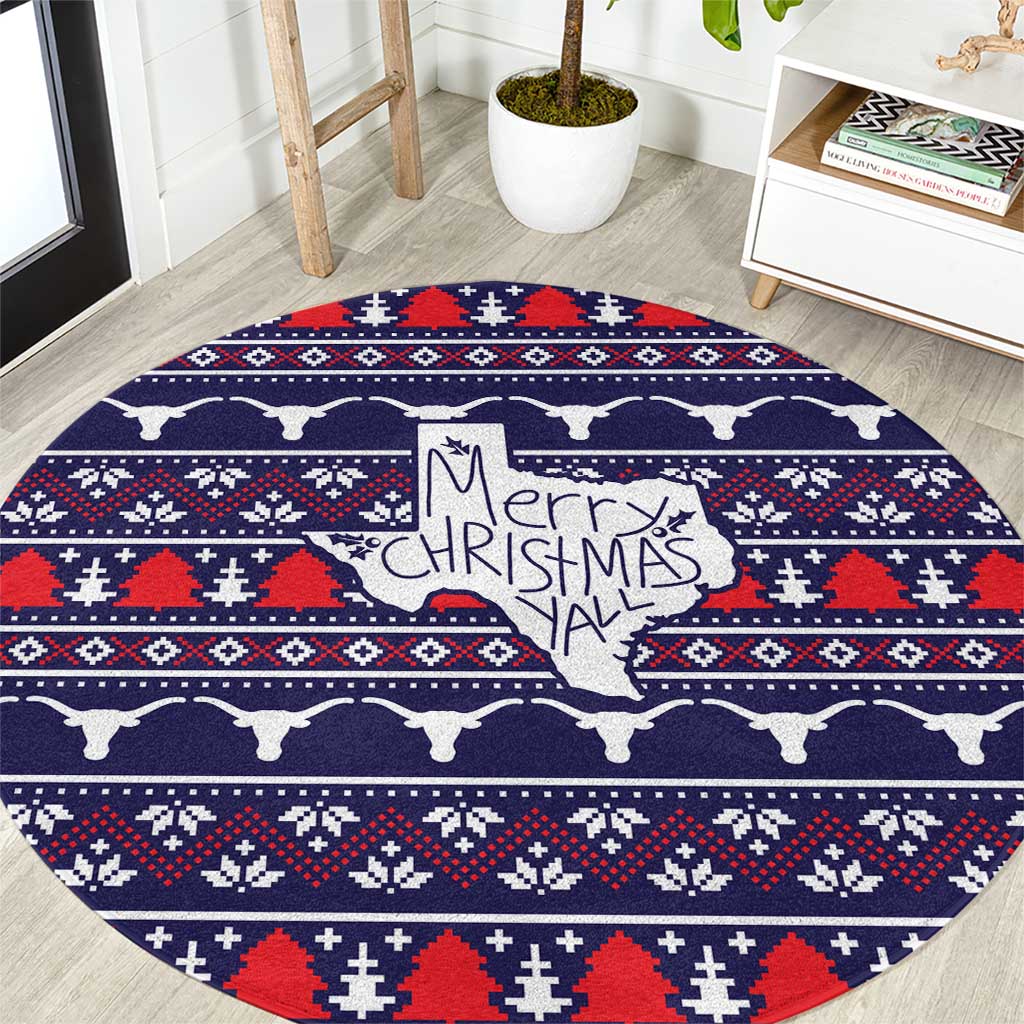 Merry Christmas Y'all Round Carpet Xmas Holiday Patterns - Wonder Print Shop