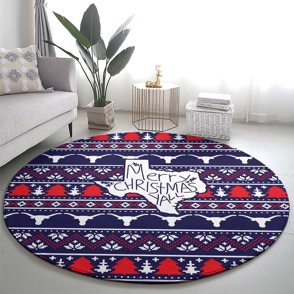 Merry Christmas Y'all Round Carpet Xmas Holiday Patterns - Wonder Print Shop