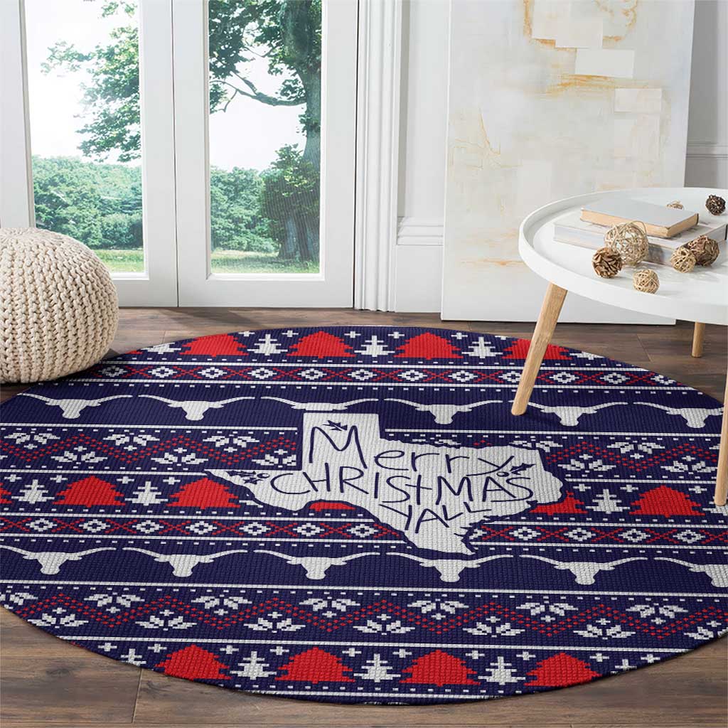 Merry Christmas Y'all Round Carpet Xmas Holiday Patterns - Wonder Print Shop