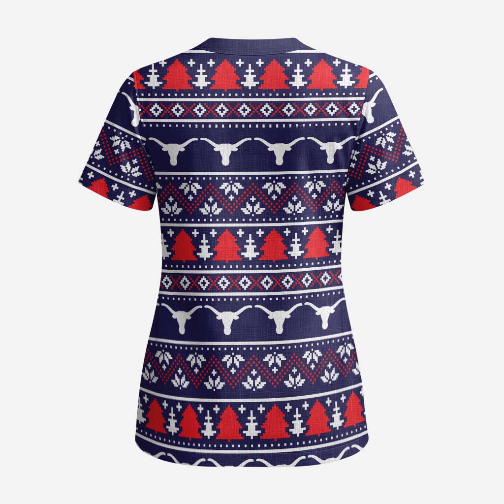 Merry Christmas Y'all Scrub Top Xmas Holiday Patterns - Wonder Print Shop