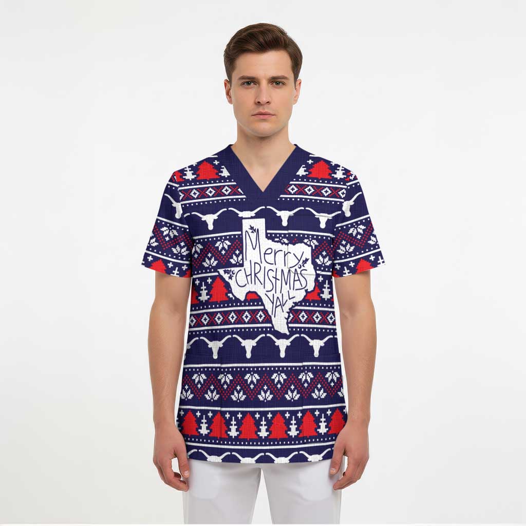Merry Christmas Y'all Scrub Top Xmas Holiday Patterns - Wonder Print Shop