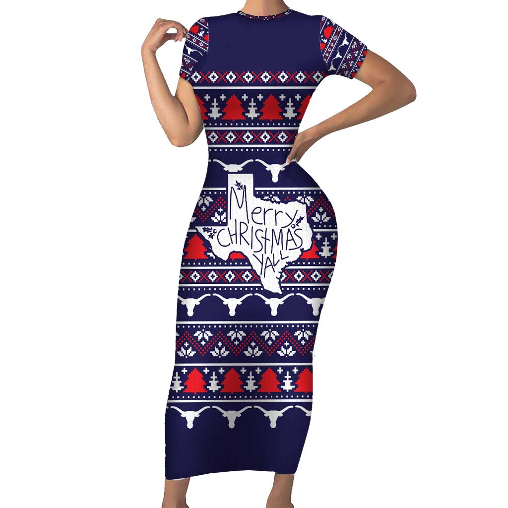 Merry Christmas Y'all Short Sleeve Bodycon Dress Xmas Holiday Patterns - Wonder Print Shop