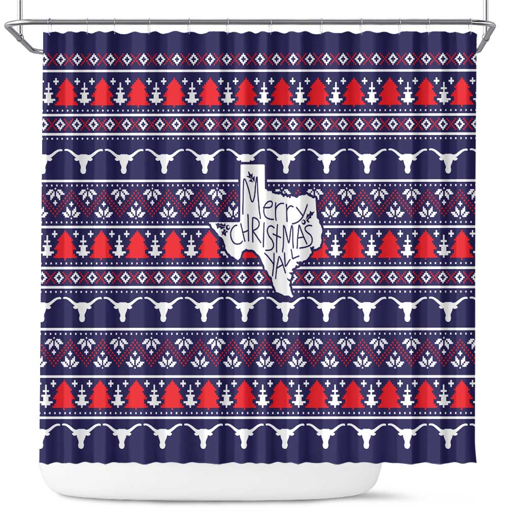 Merry Christmas Y'all Shower Curtain Xmas Holiday Patterns - Wonder Print Shop