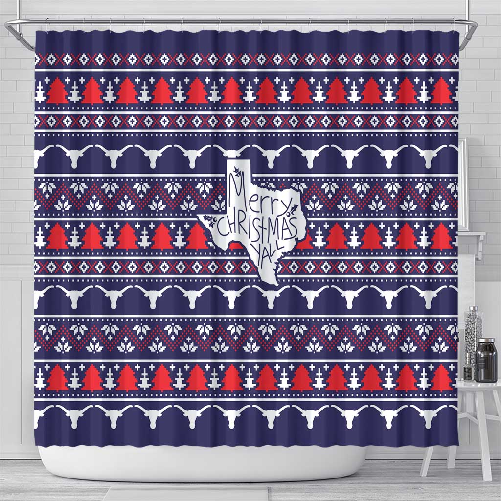 Merry Christmas Y'all Shower Curtain Xmas Holiday Patterns - Wonder Print Shop