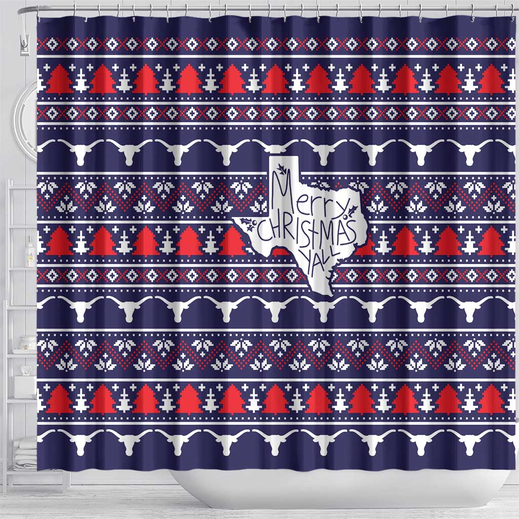 Merry Christmas Y'all Shower Curtain Xmas Holiday Patterns - Wonder Print Shop