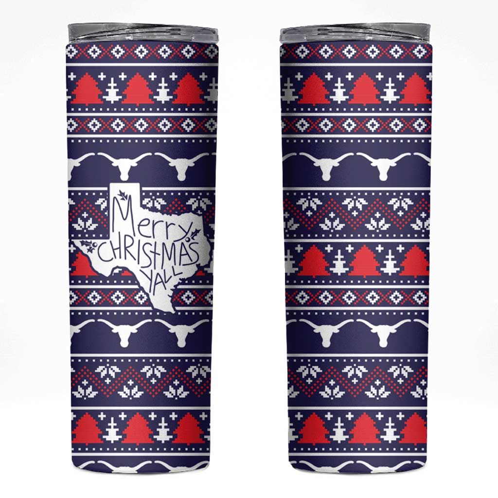 Merry Christmas Y'all Skinny Tumbler Xmas Holiday Patterns - Wonder Print Shop