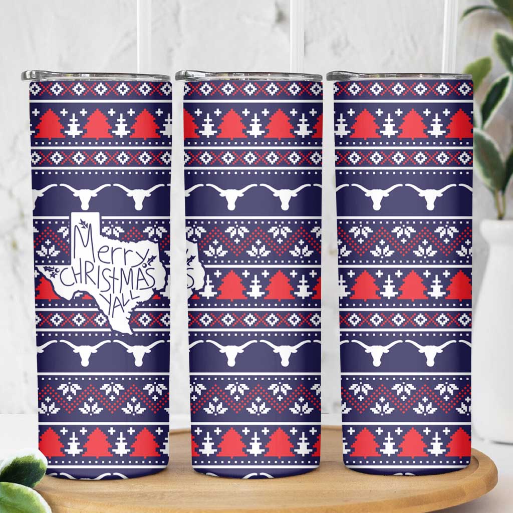 Merry Christmas Y'all Skinny Tumbler Xmas Holiday Patterns - Wonder Print Shop