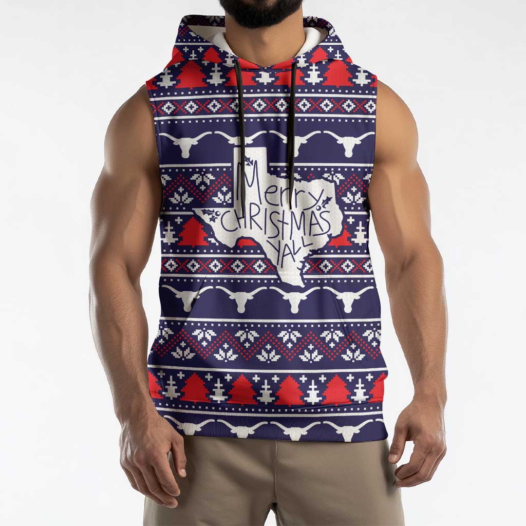 Merry Christmas Y'all Sleeveless Hoodie Xmas Holiday Patterns - Wonder Print Shop