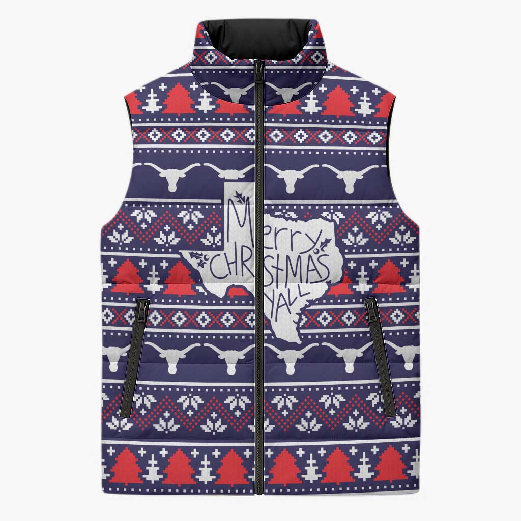 Merry Christmas Y'all Sleeveless Puffer Jacket Xmas Holiday Patterns - Wonder Print Shop