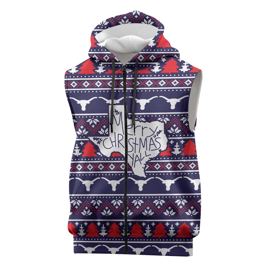 Merry Christmas Y'all Sleeveless Zip Hoodie Xmas Holiday Patterns - Wonder Print Shop