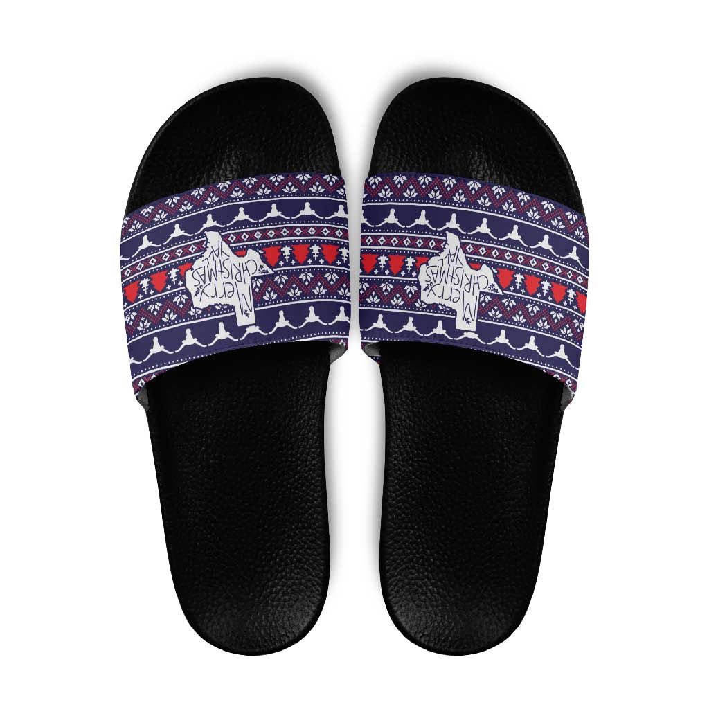 Merry Christmas Y'all Slide Sandals Xmas Holiday Patterns - Wonder Print Shop