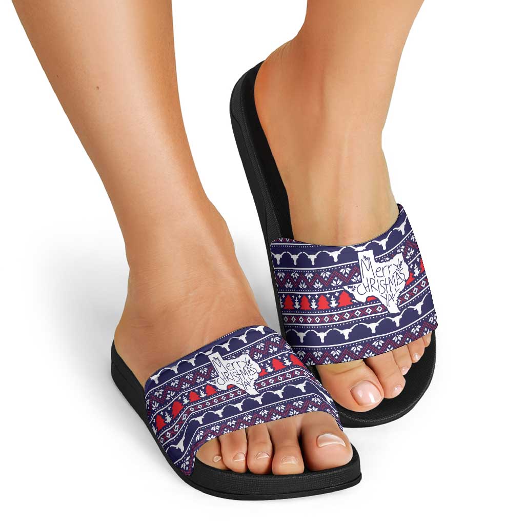Merry Christmas Y'all Slide Sandals Xmas Holiday Patterns - Wonder Print Shop