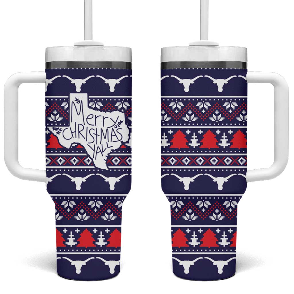 Merry Christmas Y'all Tumbler With Handle Xmas Holiday Patterns - Wonder Print Shop