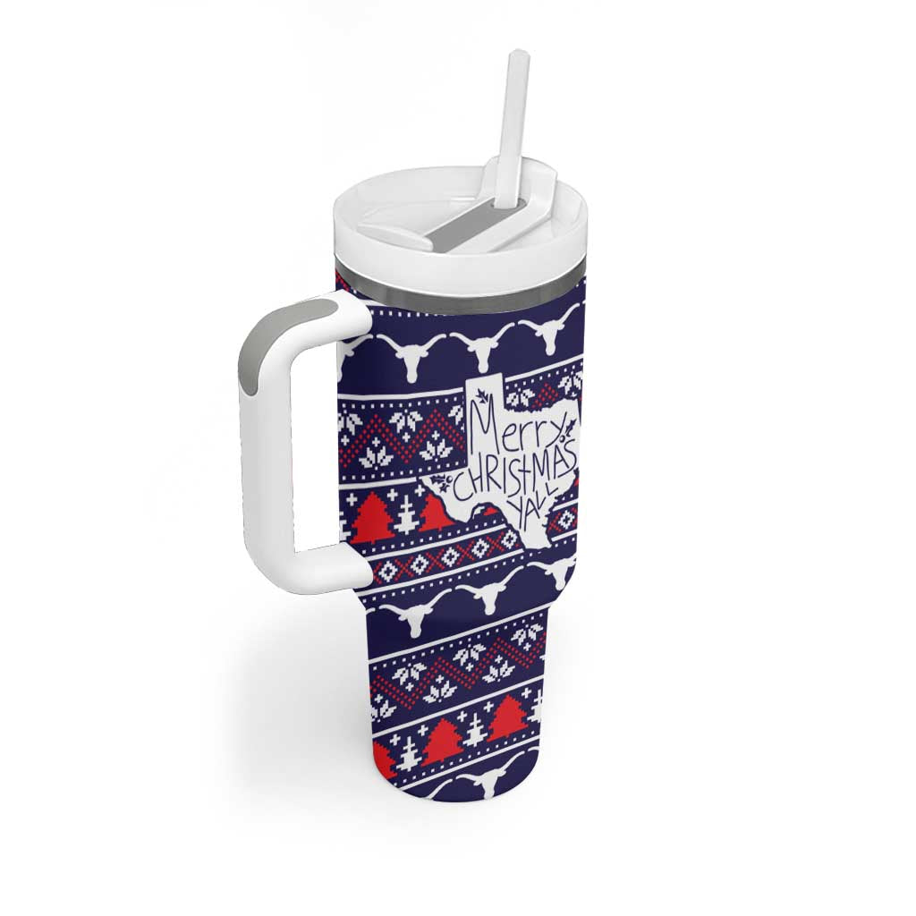 Merry Christmas Y'all Tumbler With Handle Xmas Holiday Patterns - Wonder Print Shop